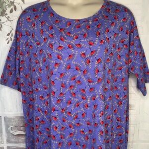 💥 LuLaRoe Irma Womens Purple Violet Floral Hi Lo Casual T Shirt Top Sz. 2XL 💥